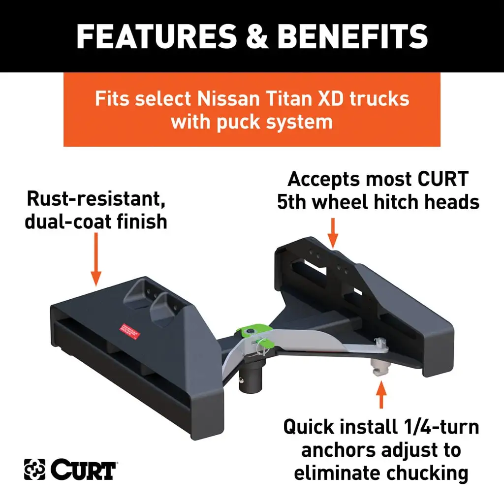 CURT 16026 Puck System 5th Wheel Legs, Select Nissan Titan XD, 8' Bed ...