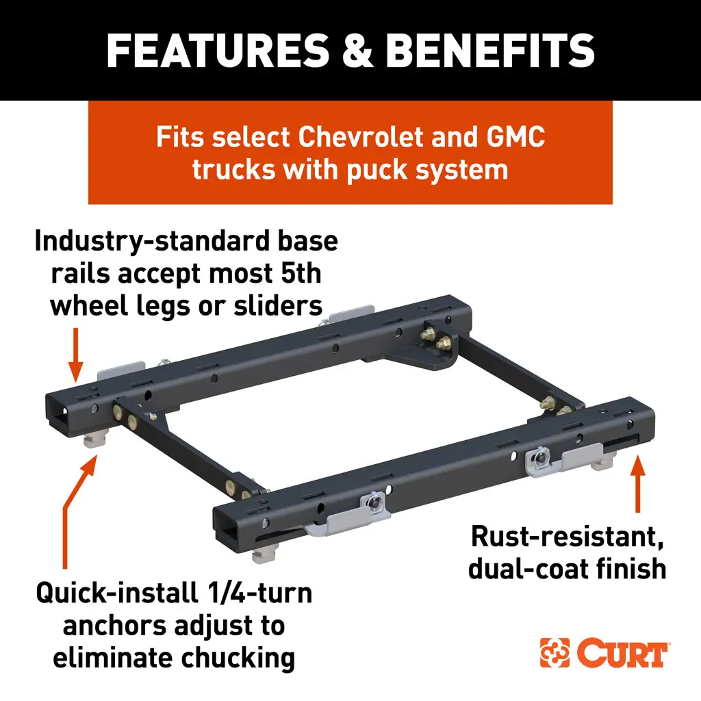 CURT 16050 Puck System 5th Wheel Rails, Select Chevy Silverado, GMC ...