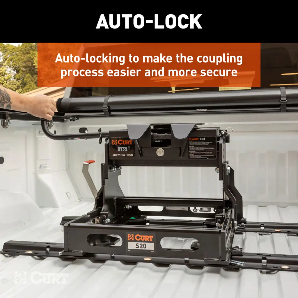 CURT 16611 E16 Sliding 5th Wheel Hitch with Rails, 16,000 lbs.