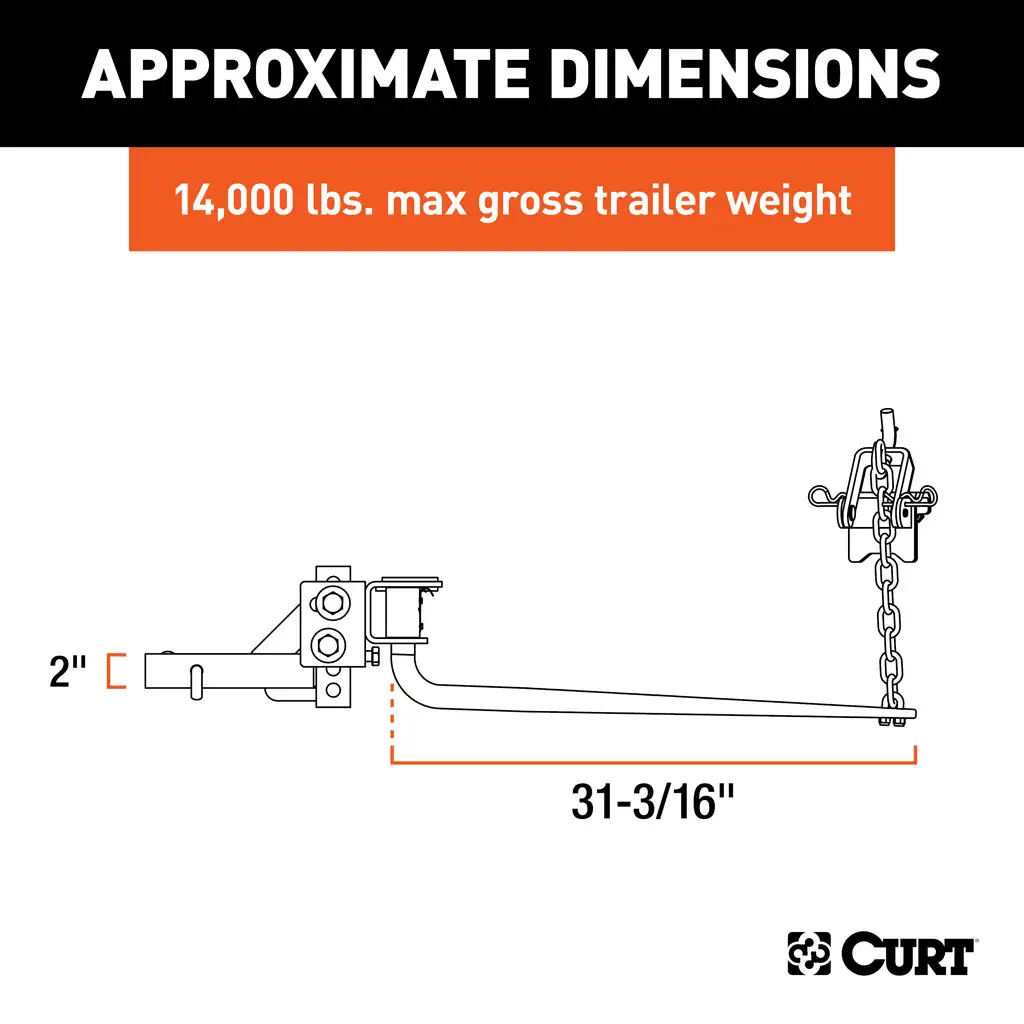 CURT 17057 Round Bar Weight Distribution Hitch with Integrated ...