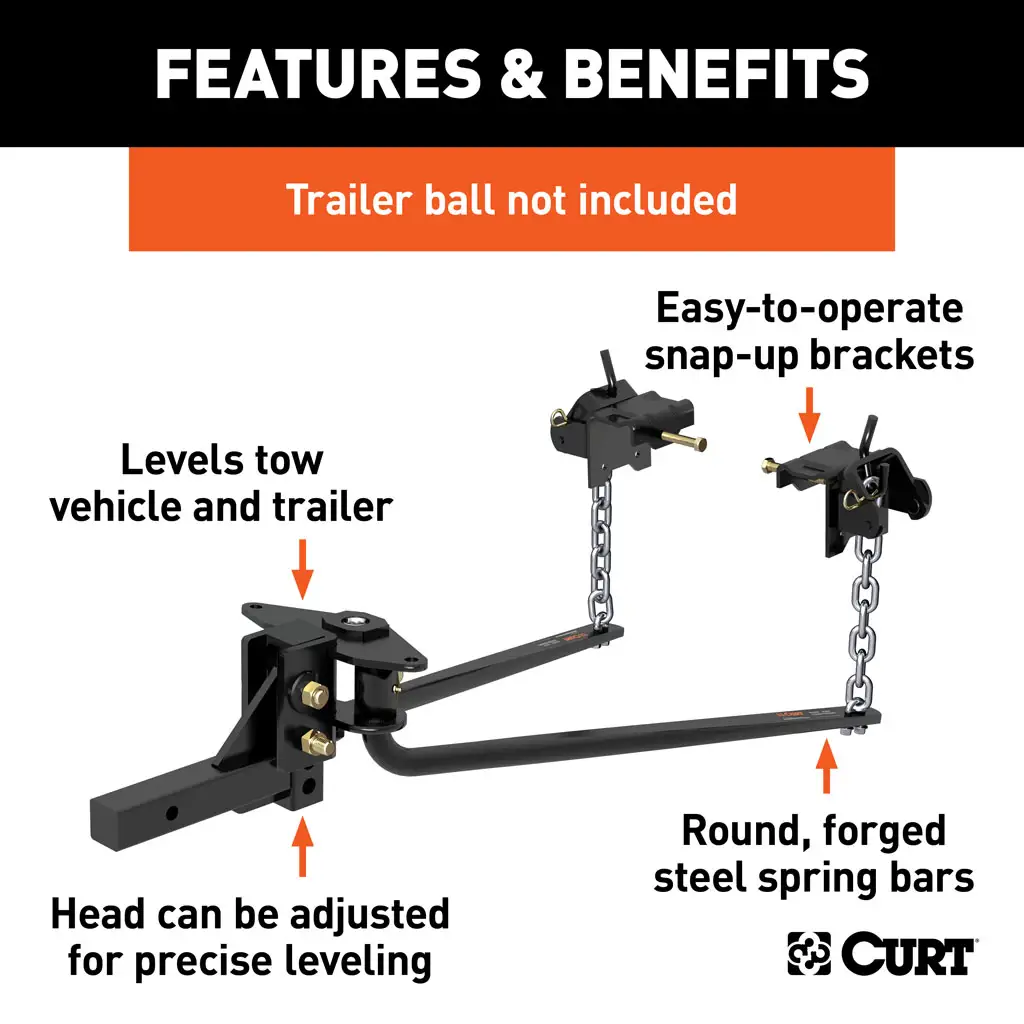 CURT 17057 Round Bar Weight Distribution Hitch with Integrated ...