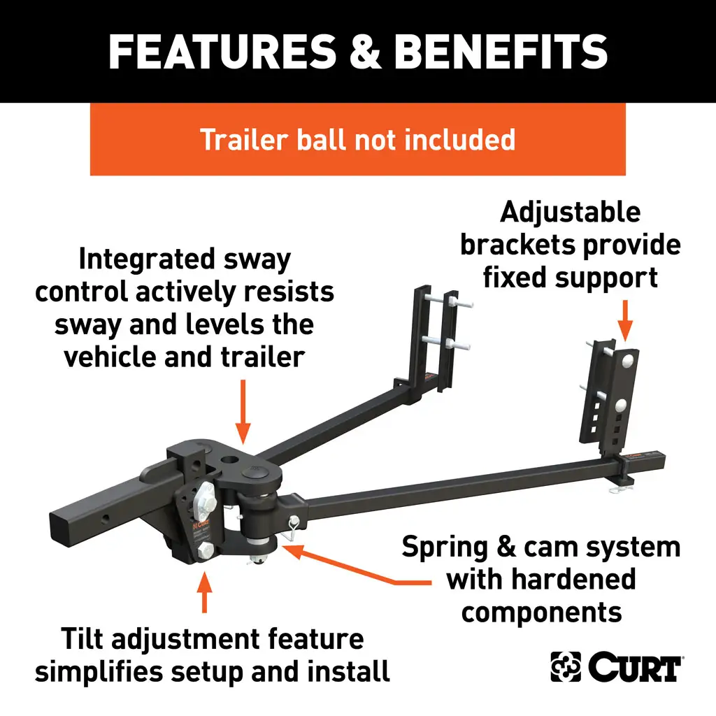 CURT 17499 TruTrack 4P Weight Distribution Hitch with 4x Sway Control, 5-8K