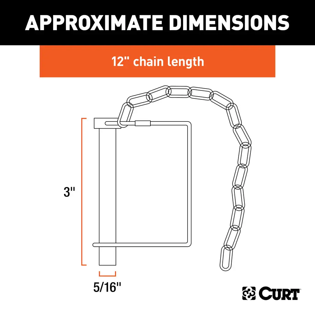 CURT 25035 5/16 Safety Pin with 12 Chain (3 Pin Length, Packaged)
