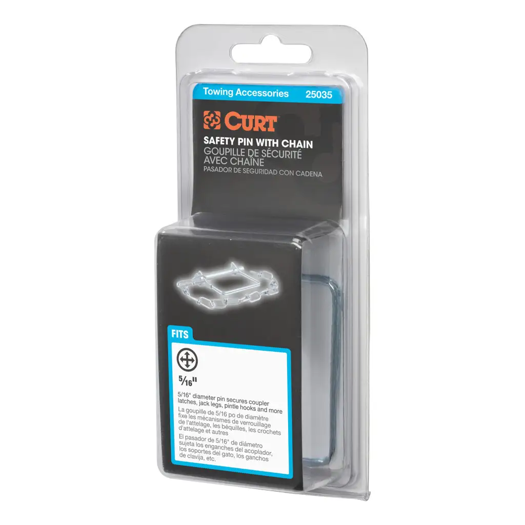CURT 25035 5/16 Safety Pin with 12 Chain (3 Pin Length, Packaged)