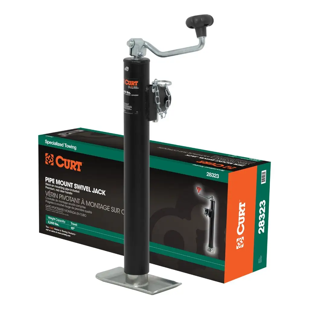 Pipe-Mount Swivel Jack with Top Handle (2,000 lbs, 15" Travel, Packaged)