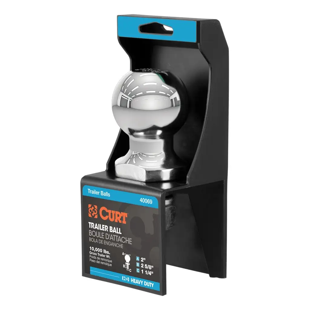 CURT Trailer Ball, 2 In, 10000 Lb, Chrome, Packaged