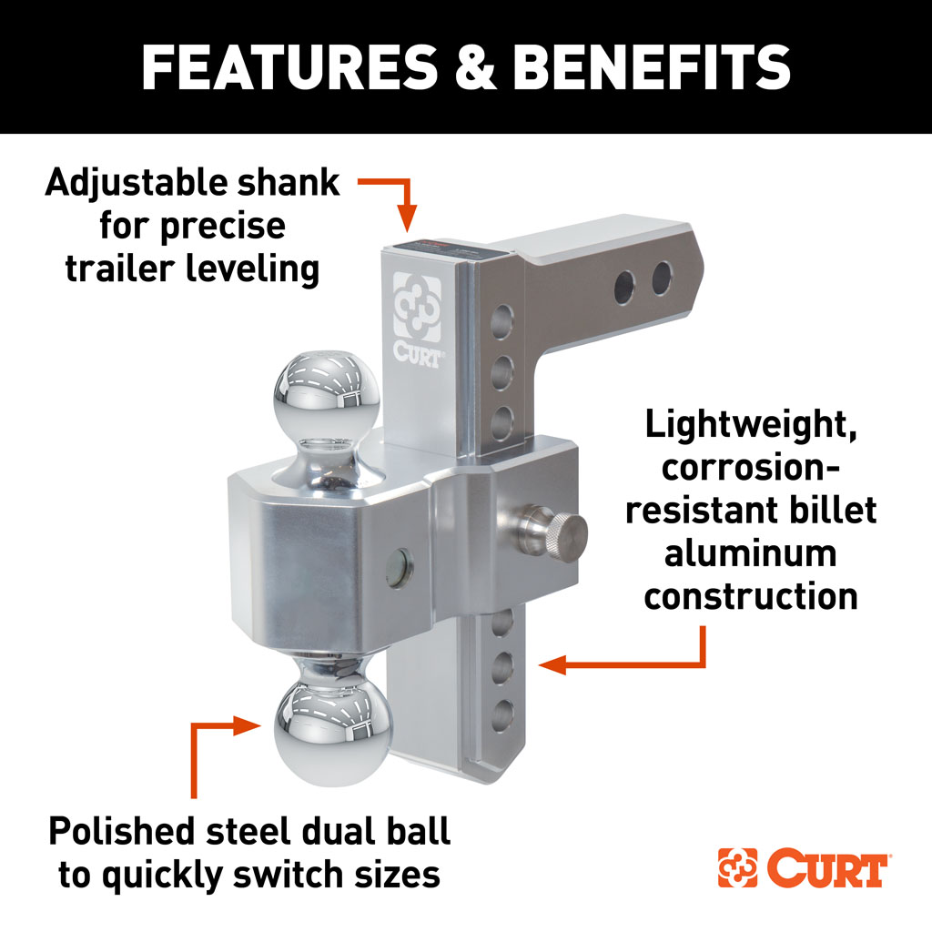 CURT 45365 AlumaLite Adjustable Aluminum Hitch with Dual Ball, 7-1/2 Drop
