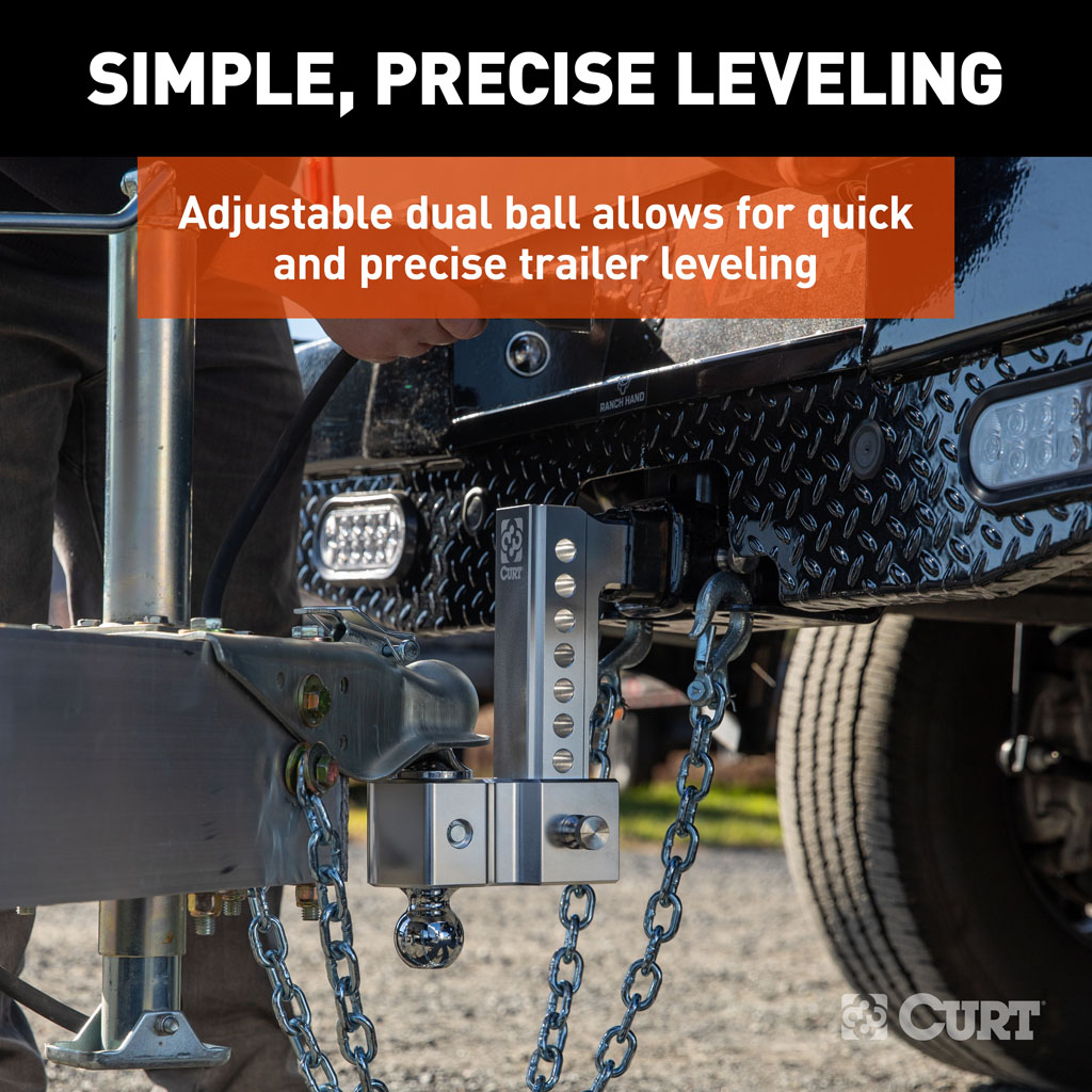 CURT 45365 AlumaLite Adjustable Aluminum Hitch with Dual Ball, 7-1/2 Drop