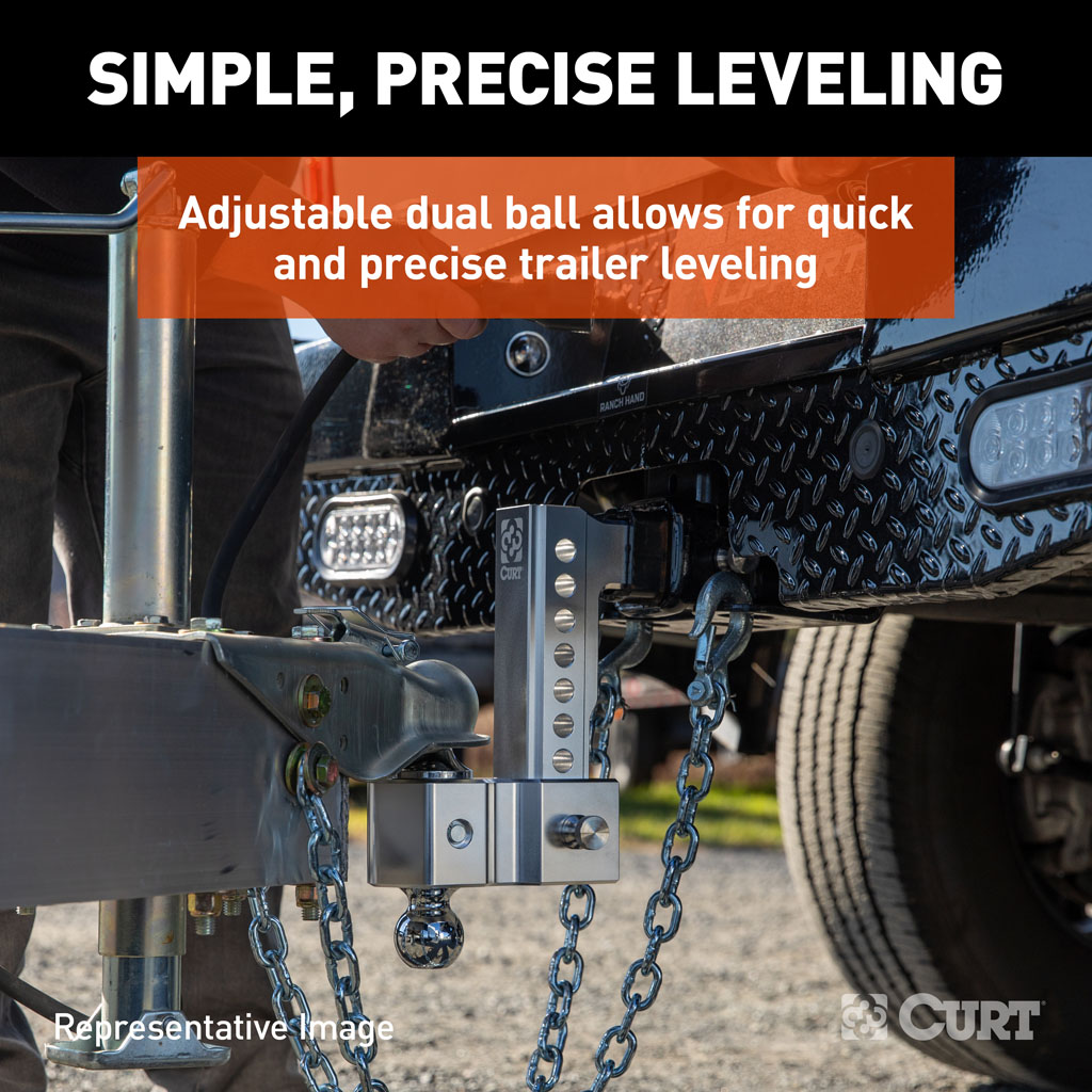 CURT 45366 AlumaLite Adjustable Aluminum Hitch with Dual Ball, 9-1/2 Drop