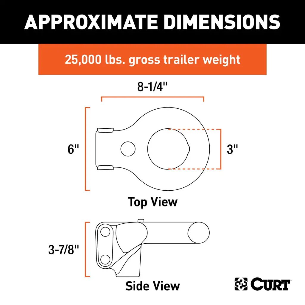 48625 CURT 48625 SecureLatch Channel-Style Lunette Ring (25,000 lbs, 3 ID)