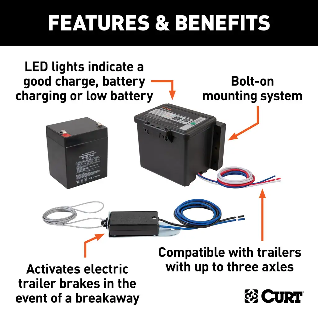 CURT 52044 Push-to-Test Breakaway Kit with Top-Load Battery