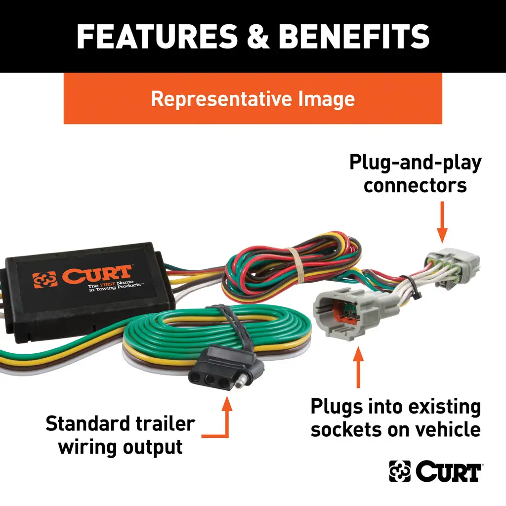 CURT 56217 Custom Wiring Harness, 4-Way Flat, Select Toyota Highlander ...