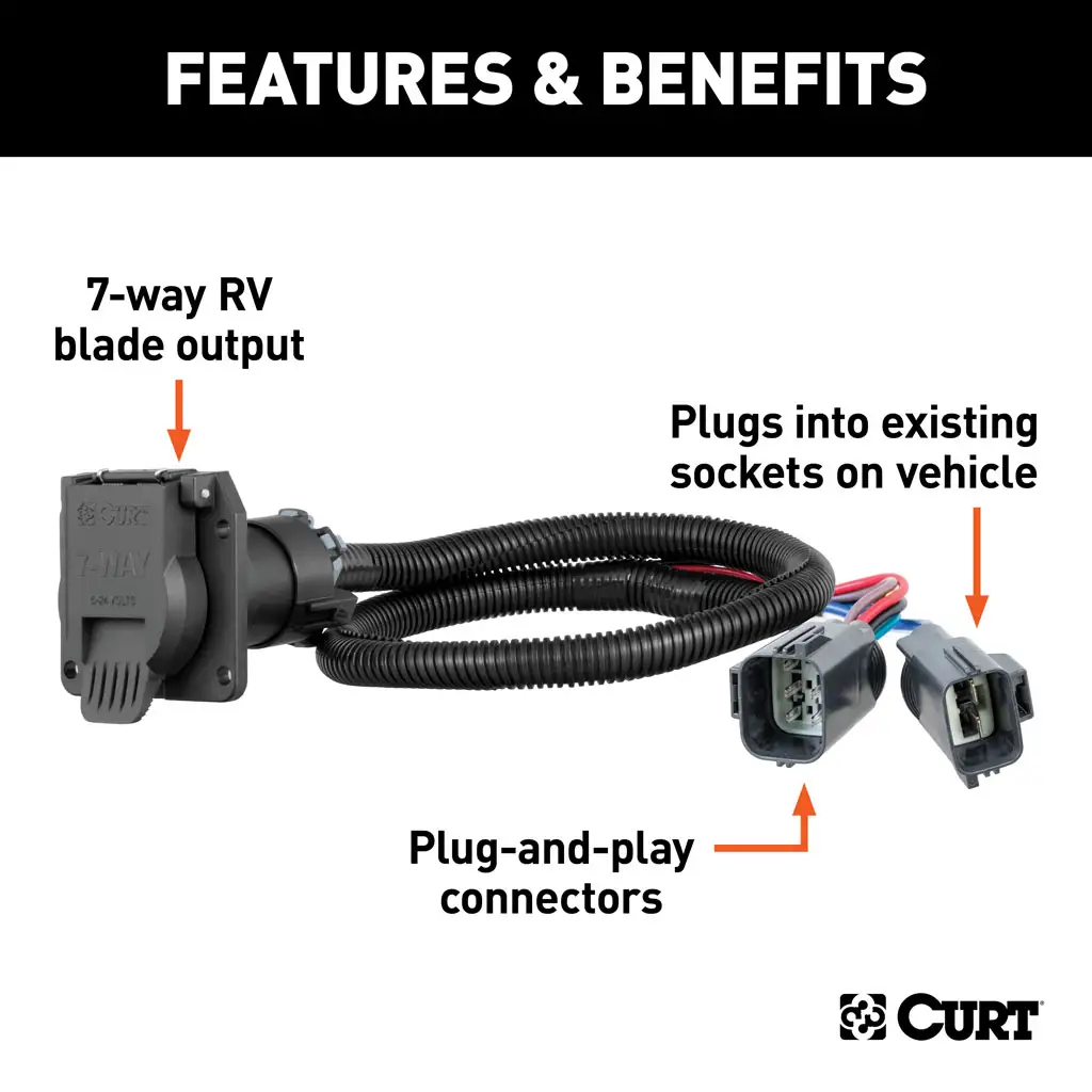 CURT 56443 Custom Wiring, 7-Way RV Blade, Select Ford F-250, F-350