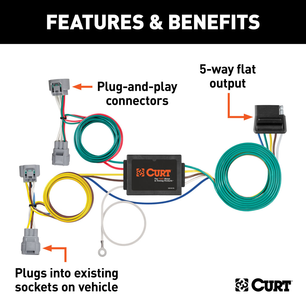 CURT 56513 Custom Wiring, 5-Way Flat Output, Select Toyota Tacoma ...