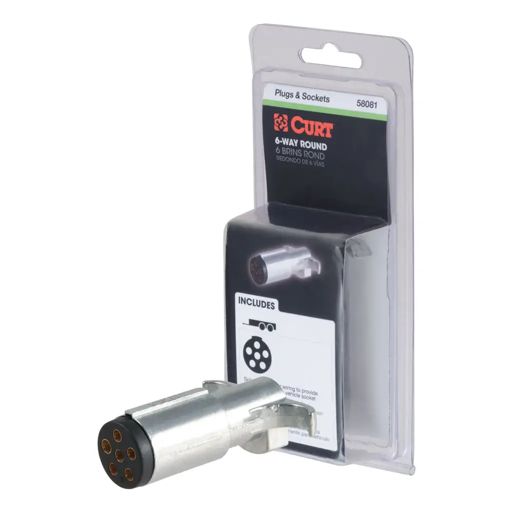 CURT 6-Way Round Connector Plug, Trailer Side