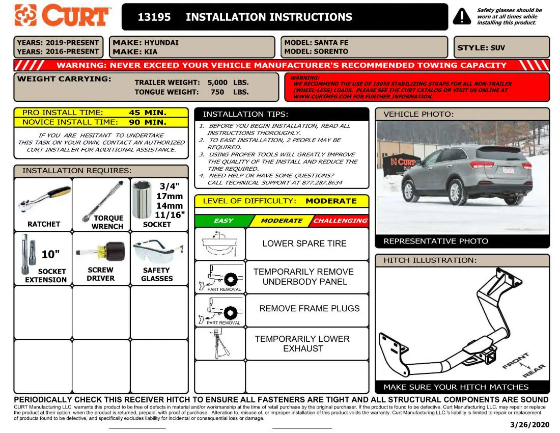 Kia Sorento Tow Hitch Manual CURT 13195